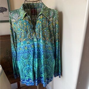 Johnny Was Green and Blue Tunic